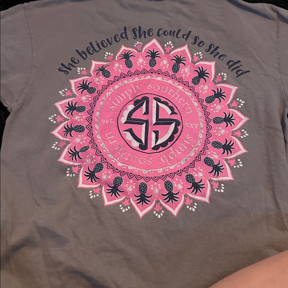 Simply Southern Tee with Pink Mandala on Gray
